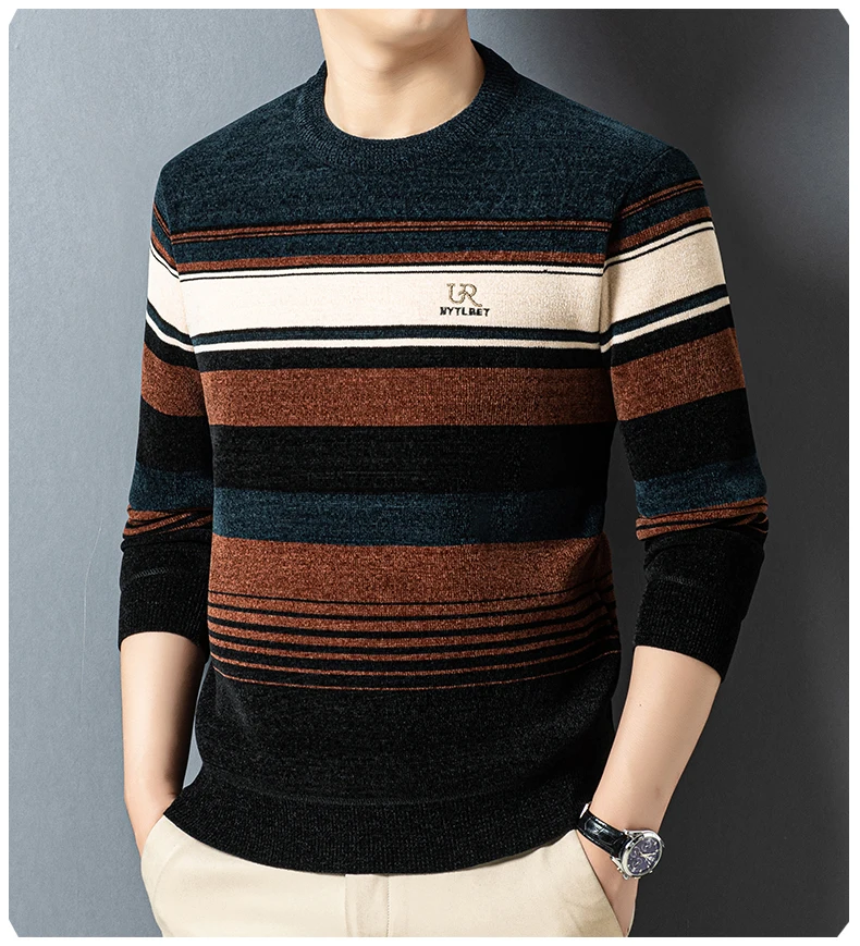 Maglione invernale di fascia alta 2025 Top da uomo, di mezza età e anziani con maglione lavorato a maglia girocollo spesso e peluche