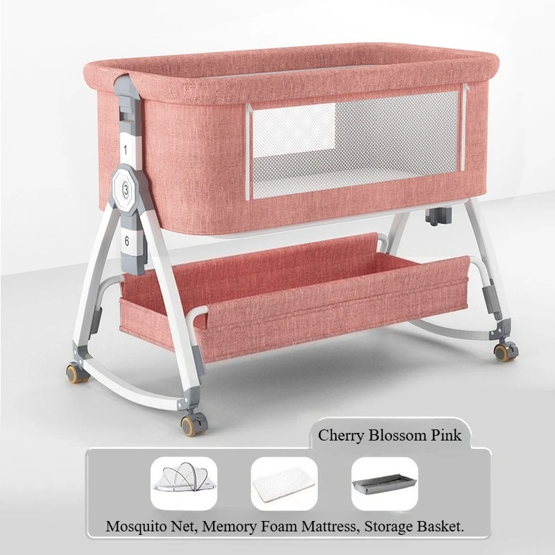 سرير أطفال محمول قابل للطي مع ناموسية ومرتبة إسفنجية الذاكرة وسلة تخزين سرير مقسم لحديثي الولادة #3