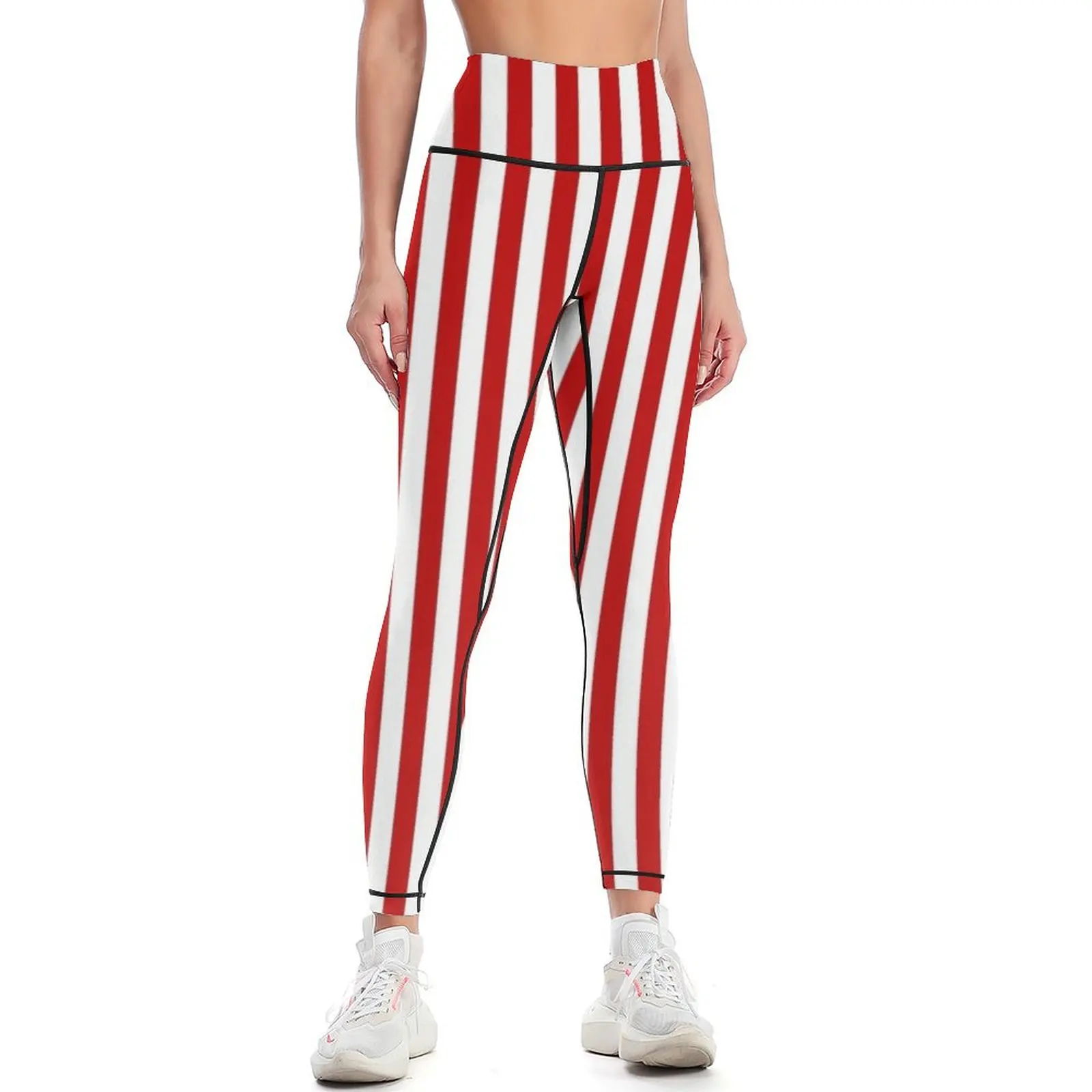 Basic Vertical Stripes - Red & White Leggings Women's fitness gym's sportswear sportswear gym Womens Leggings