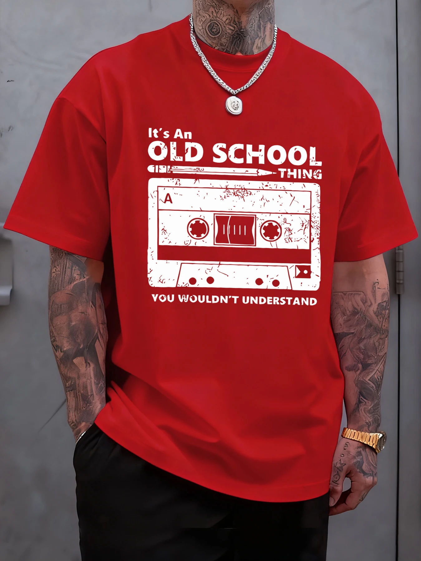 It'S An Old School Thing Tape Print T-Shirt Männer Sport Crewneck T Shirt Baumwolle Sommer Weiche Kleidung Casual Lose Männliche Streetwear – Detail 11