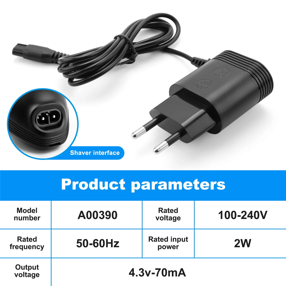 Adaptador de cable de alimentación para afeitadora Philips Norelco, enchufe europeo, cargador A00390