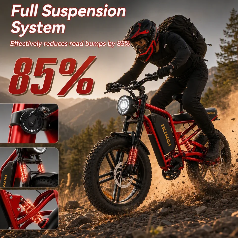 IKINGI S6pro 1000W Peak Electric Moped E-Bike | 48V 15Ah Lockable Battery, Full Suspension & 16x4" Fat Tires | 7-Speed All-Terrain Off-Road Electric Bicycle with LCD & IP65 Waterproof image 7