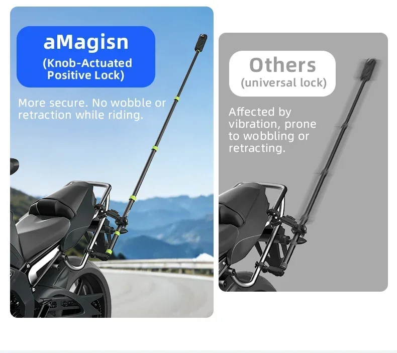 aMagisn 1,5 m (59,0 Zoll) / 1,1 m (43,3 Zoll) Motorrad-Selfie-Stick für GoPro DJI Insta360, 1/4 Zoll unsichtbare Teleskopstange – Detail 5