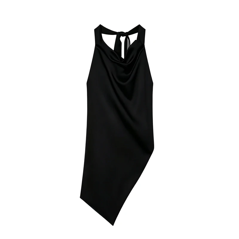 MUJER Sexy Satin-Neckholder-Top für Damen, asymmetrisches, rückenfreies Oberteil für Frauen, schulterfreies Sommer-Top, weibliches ärmelloses Tank-Top, Damen-Tops – Detail 4