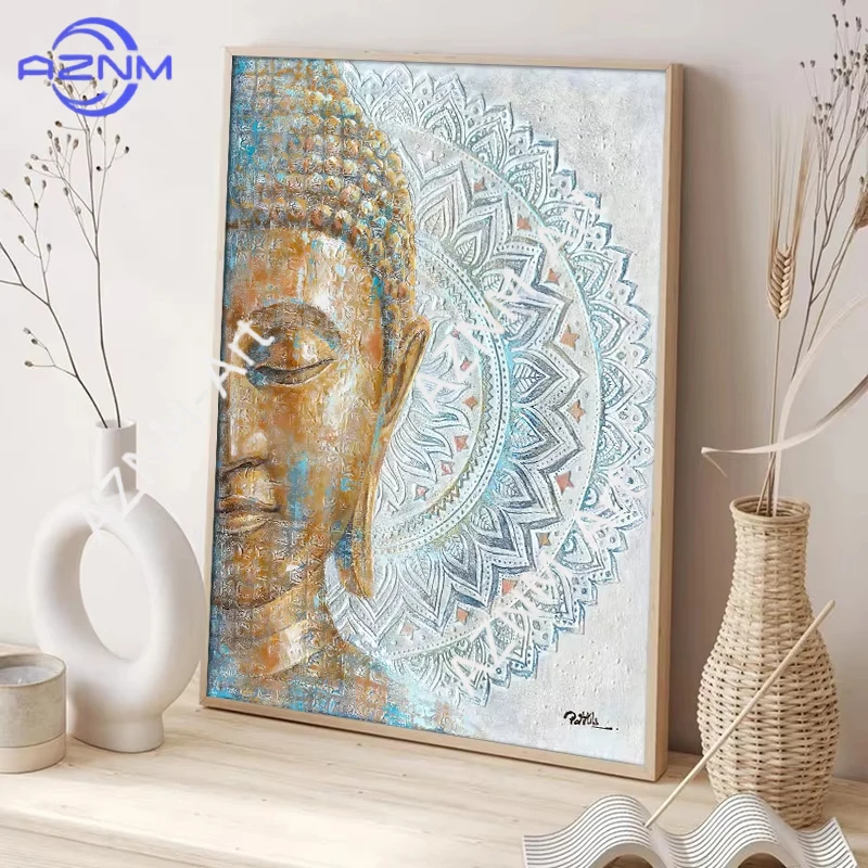 1PC Modern Buddha Canvas Paintings Blue Mandala Flower Blossom Buddha Posters HD Pictures for Bedroom Living Room Buddhism Art