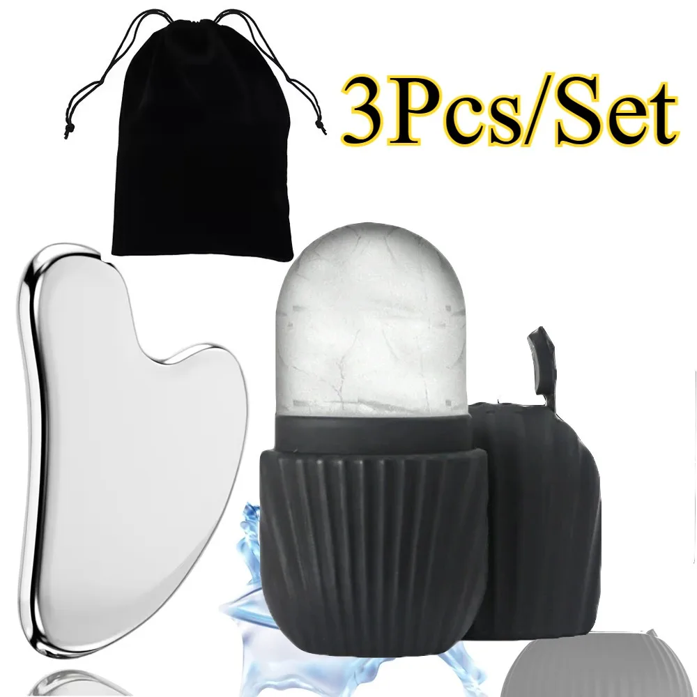 1/3PCS Reusable Cooling Ice Face Roller Set with Gua Sha Ice Mold Cooling Facial Massage Tools Face Contouring Skin Care Tools