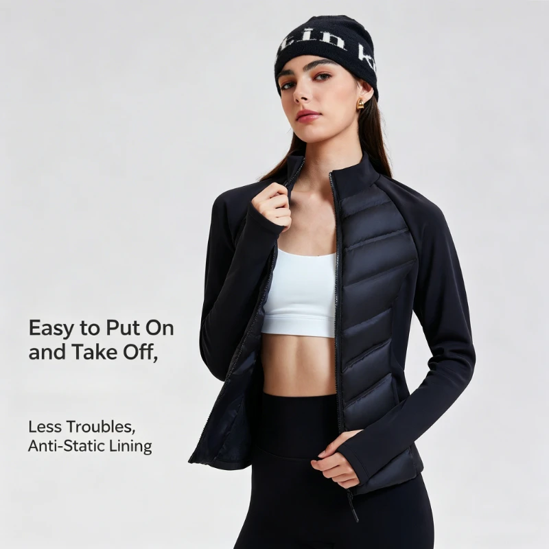 Women Lightweight White Duck Down Jacket Windproof Water Repellent Stand Collar Yoga Coat Golf Running Thermal Sport Outerwear
