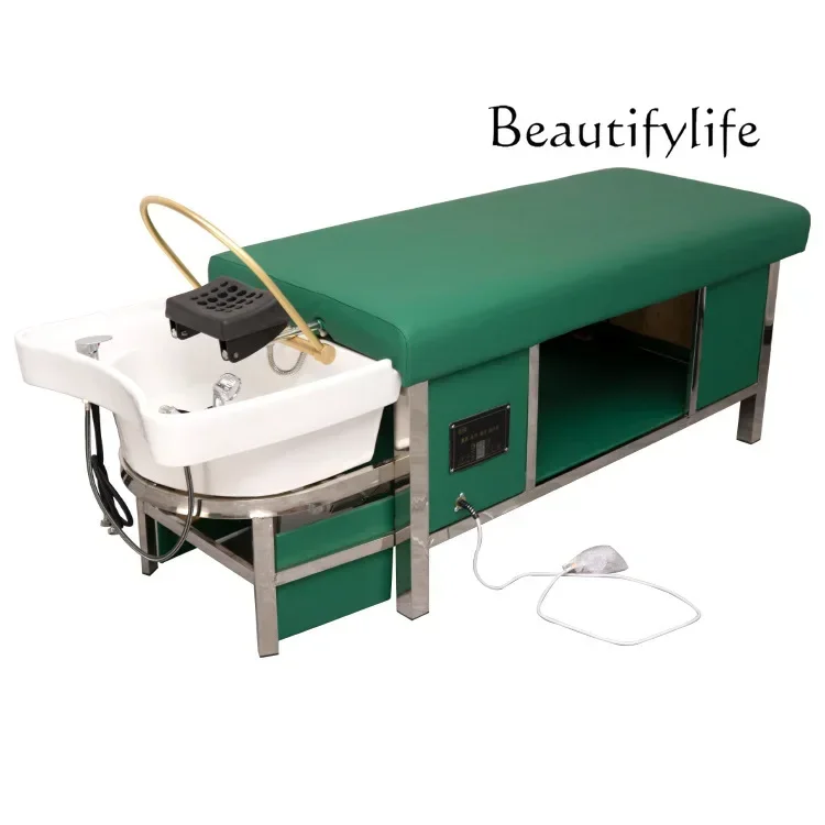 X Hair Salon Stainless Steel Hair Saloon Dedicated Thai Corpse Pose Massage Couch Ceramic Basin For Hair Washing Station