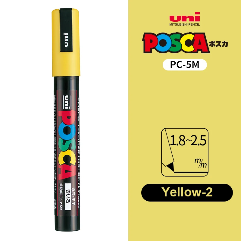 UNI POSCA Marker Pen 12 Kleur Acryl Plumones Rotuladores PC-1M, 3 M, 5 M POP Poster Pen Stof Verf Markers Art Schilderen 1 PC
