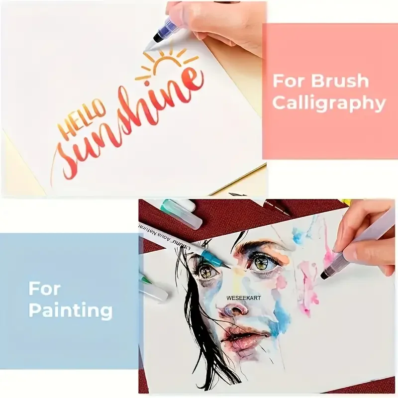 3 قطع من فرش المياه القابلة لإعادة الملء - طرف رفيع للألوان المائية والحروف والخط |   لوازم السفر الفنية المحمولة