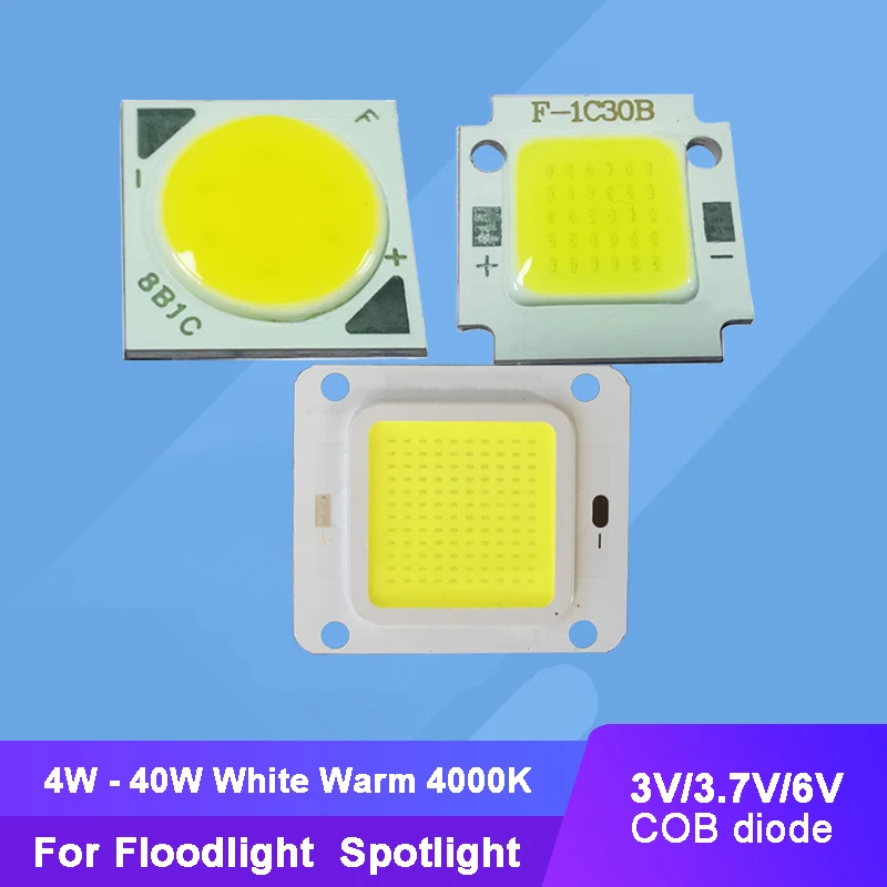 Input 3V 3.7V 6V 4W - 40W Warm White 4000K LED COB Light + Square Substrate