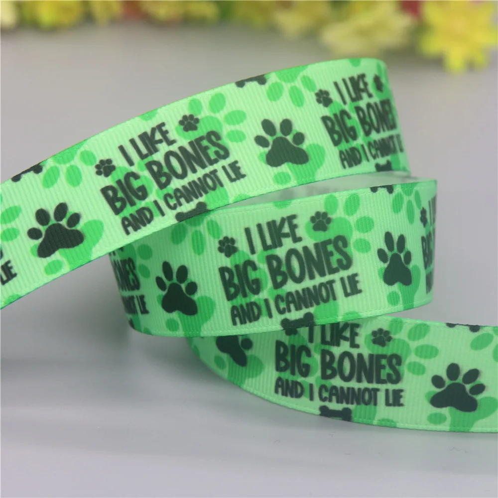 DUWES 50yards Mommy Daddy Dog Bone  Printed Grosgrain Ribbon Accessories Material Headwear Decoration DIY Sewing Craft D2199