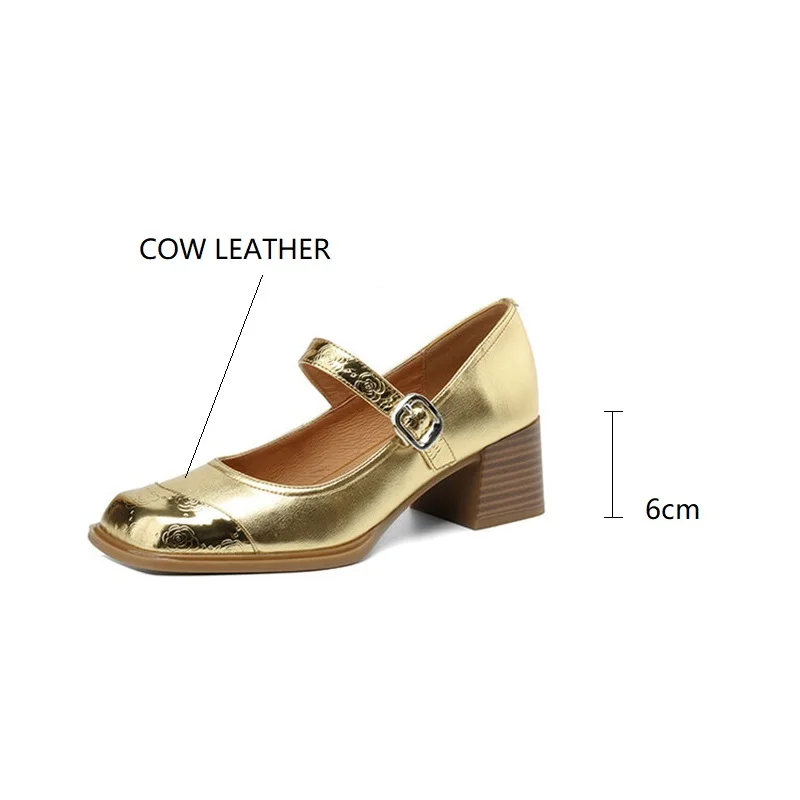 New Spring Cow Leather Women Shoes Square Toe Women Pumps Fashion Retro Mary Jane Shoes for Women High Heels Casual Ladies Shoes