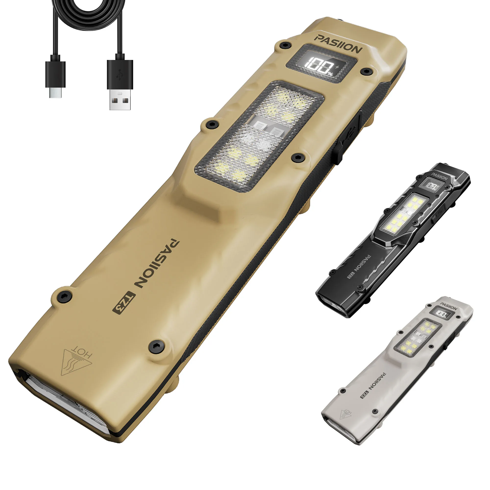 【セール中】EDC 戦術的な充電式懐中電灯、デジタルディスプレイ付きデュアルスイッチ LED 懐中電灯、8 モード、キャンプ、緊急使用