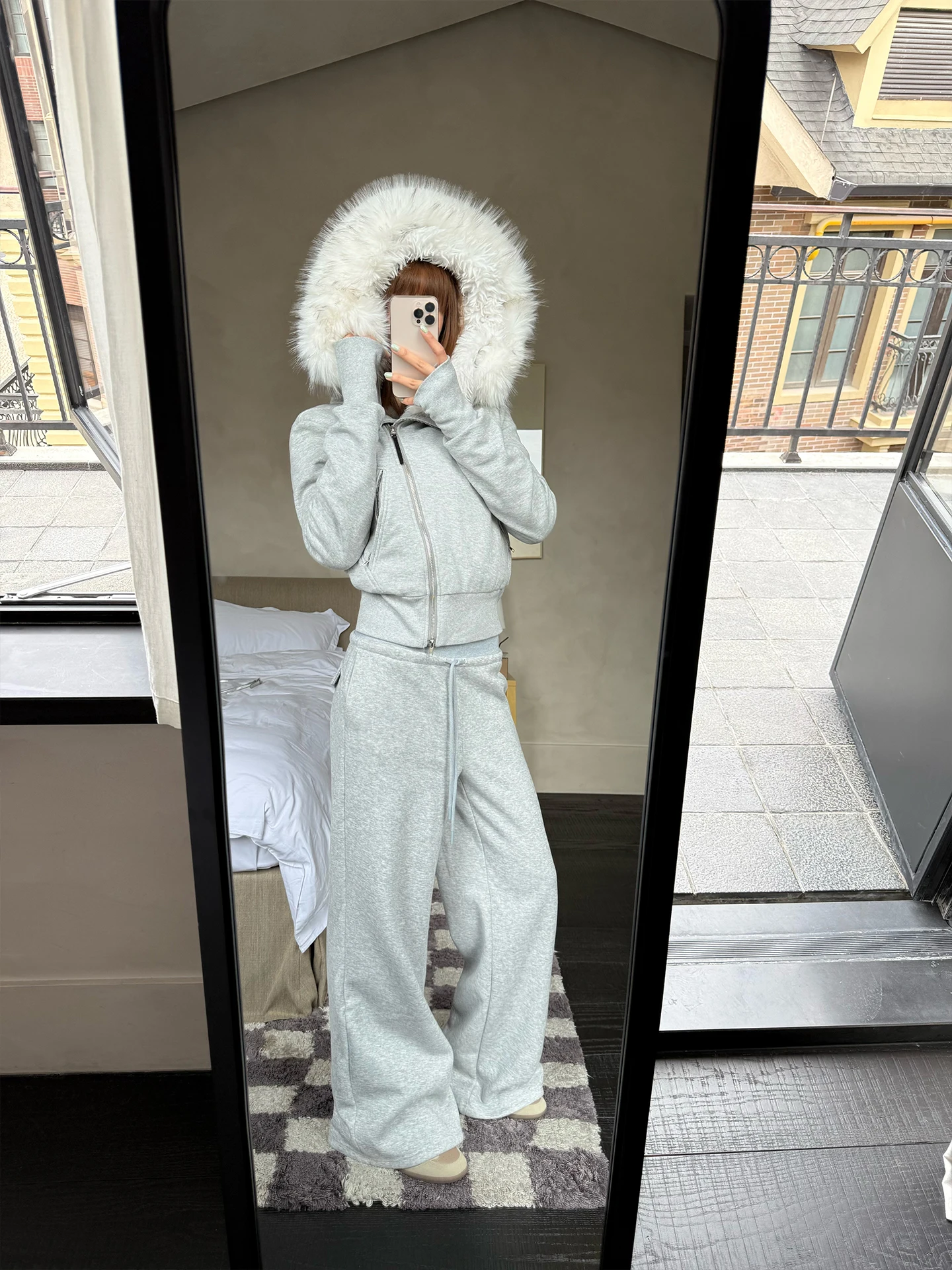 

Женский повседневный костюм IceFront: толстовка с капюшоном на молнии и меховым воротником, осенне-зимний комплект с длинными брюками
