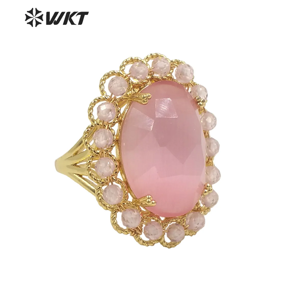 WT-R459 WKT Wholesale New Women 18K Gold Plated Resist Tarnishable Oval Cat Eye Stone Ring Charming Beads Beauty Colored ACC