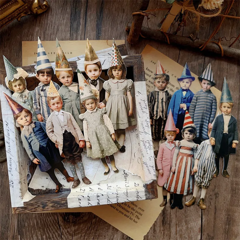 15Pcs Vintage Clown Party Children Paper Doll Cardstock Junk Journal Ephemera Decor Retro Character Paper Scrapbooking Supplies view 5