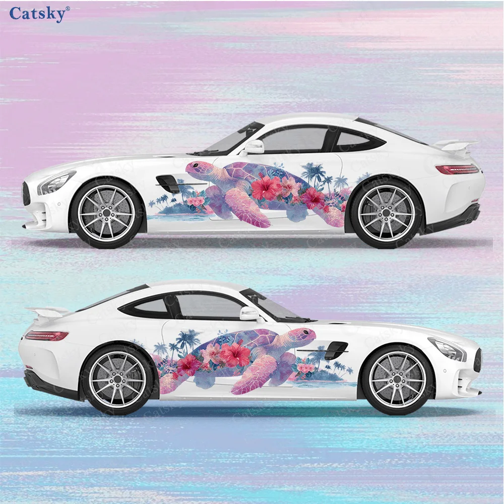 

Pink Sea Turtle Flower Car Side Sticker Decoration,PVC Waterproof Scratch Resistant Decal, Car Protection, Auto Accessories Gift