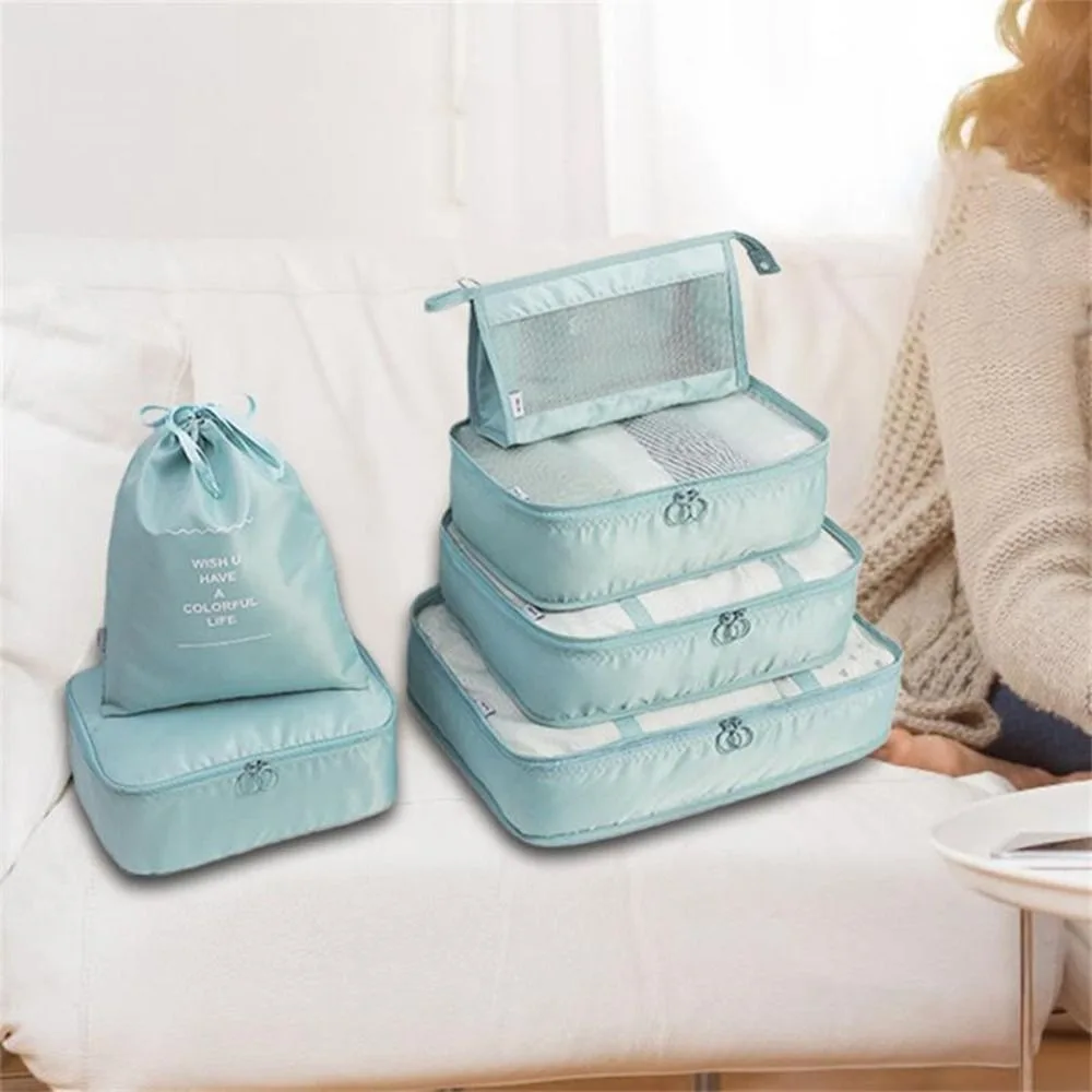 8 قطعة/المجموعة البوليستر السفر حقيبة التخزين مجموعة طوي مقاوم للماء السفر المنظم حقيبة سعة كبيرة حقيبة مستحضرات تجميل حقيبة المنظم