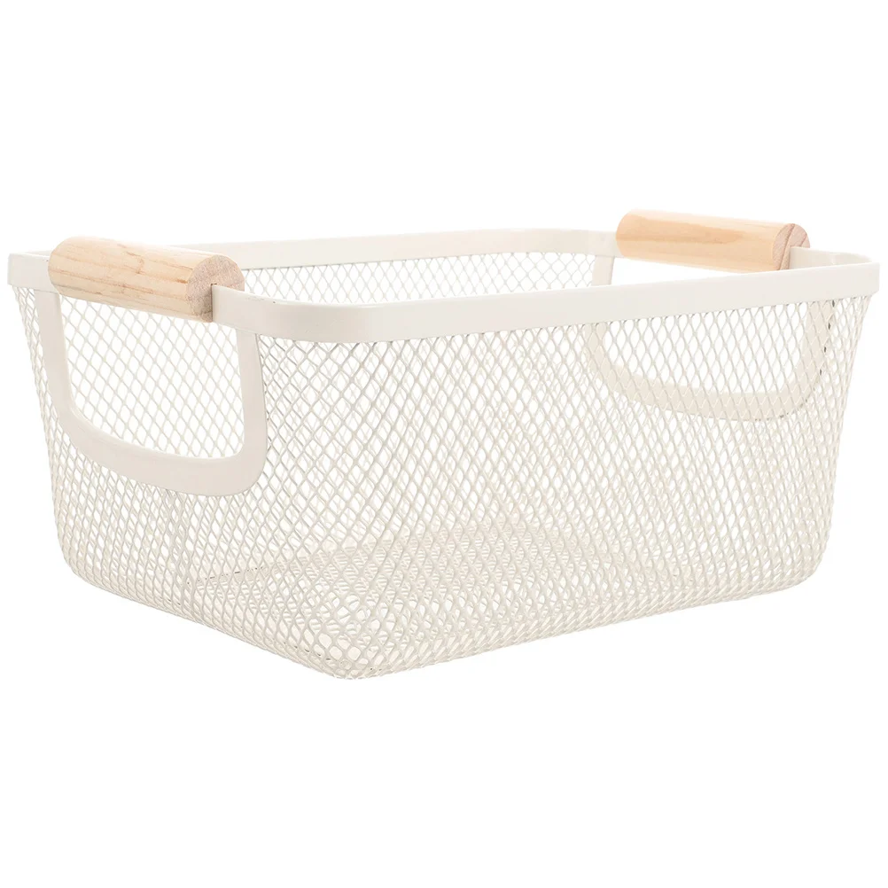 

Iron Mesh Wire Basket with Wooden Handle Large Decorative Storage Organizer for Bathroom Living Room Farmhouse Storage Baskets