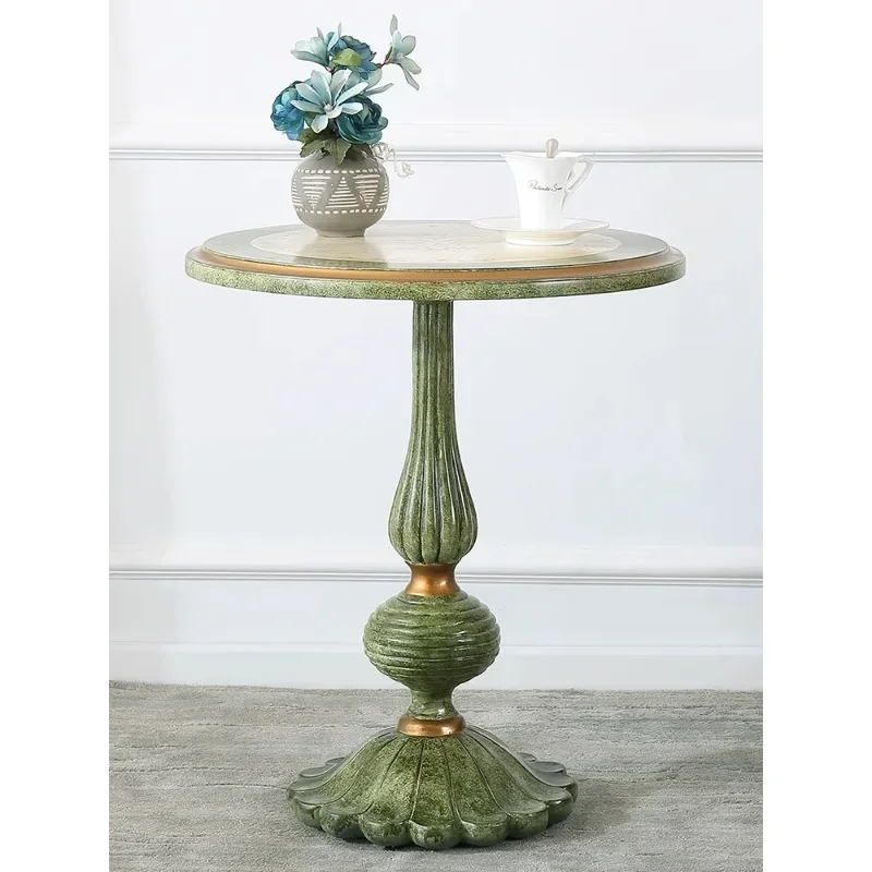 

Mediterranean Round Sofa Edge Few Corners American Painted Casual Table European Retro Green Flower Table