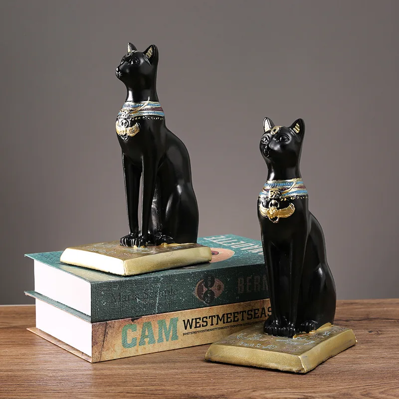 Cross-border vintage Egyptian cat bookend resin light  entrance study room bookcase model room decoration black cat book stand