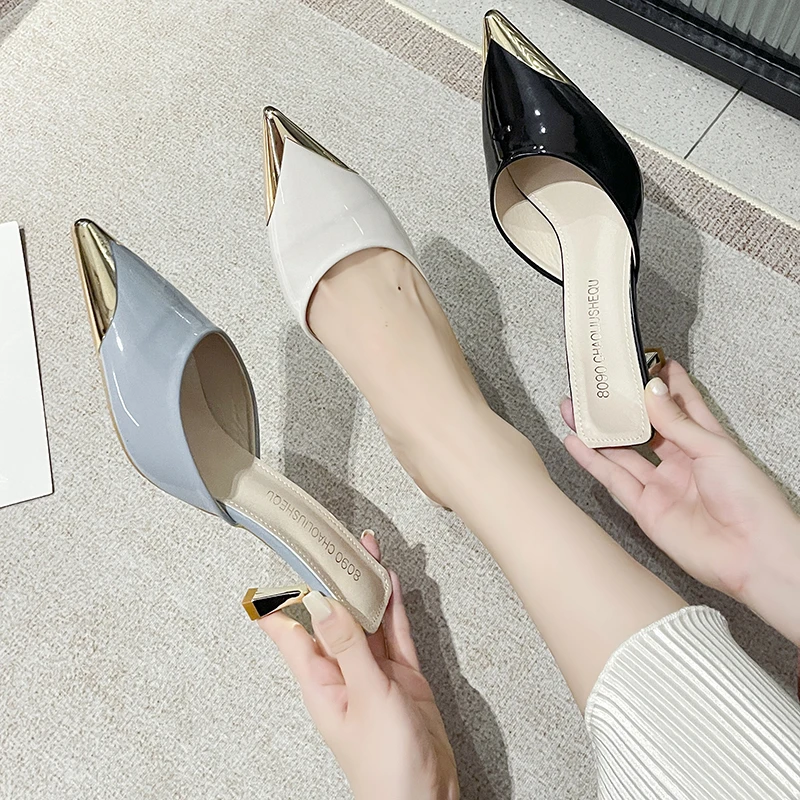 

Новинка 2025, женские тапочки на высоком каблуке с острым носком, летняя модная элегантная обувь, вечерние модельные туфли-лодочки, сандалии на мелкой платформе Женская Обувь