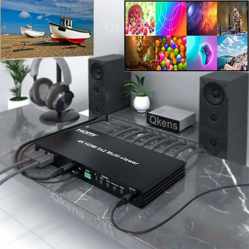 4K HDMI 8x2 Multiviewer with PIP 8 in 2 Out Dual Display Seamless Switcher with 3.5MM Audio Extractor 2 3 4 5 6 7 8 Multi-viewer