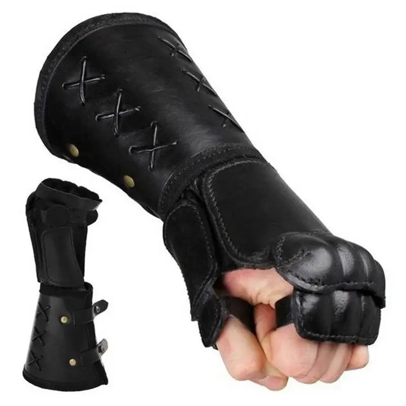 new Medieval Gloves Long Glove Artificial Leather Viking Wrist Guard Steampunk Medieval Viking Gauntlet Cosplay Costume