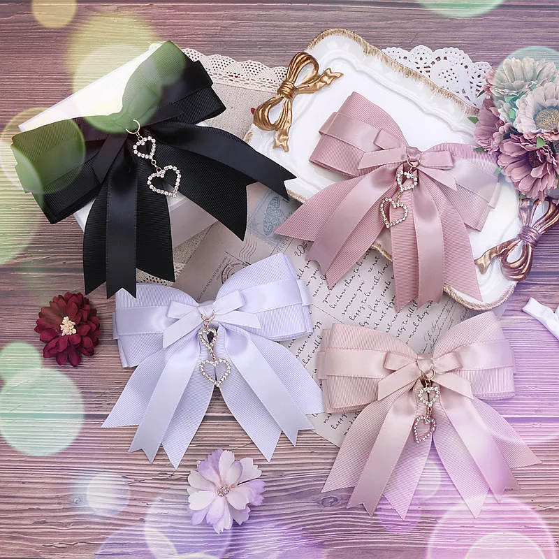 

Лолита для девочек, 1 шт., розовый большой бант ручной работы для женщин, элегантный кукольный декор со стразами, аксессуары для волос в форме сердца, женская заколка для волос