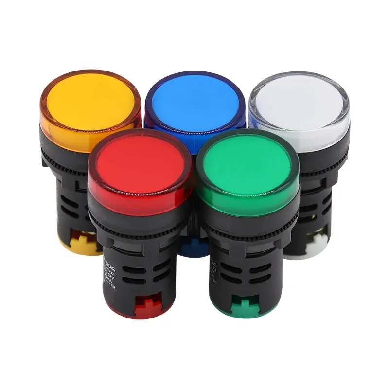 10pcs 22mm Panel Mount Signal Power Led Indicator Light Blue Green Red White Yellow Pilot Lamp 12V 24V 220V Signal Warning Lamp