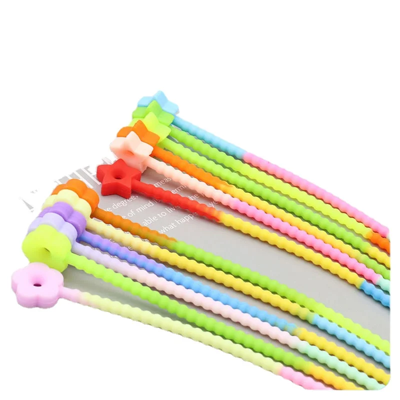 10pcs Silicone Stretch Tie Key Rope Rubber Gradient Bandage Tag Rope DIY Keychain Pendant  Adjustable Data Cable Storage