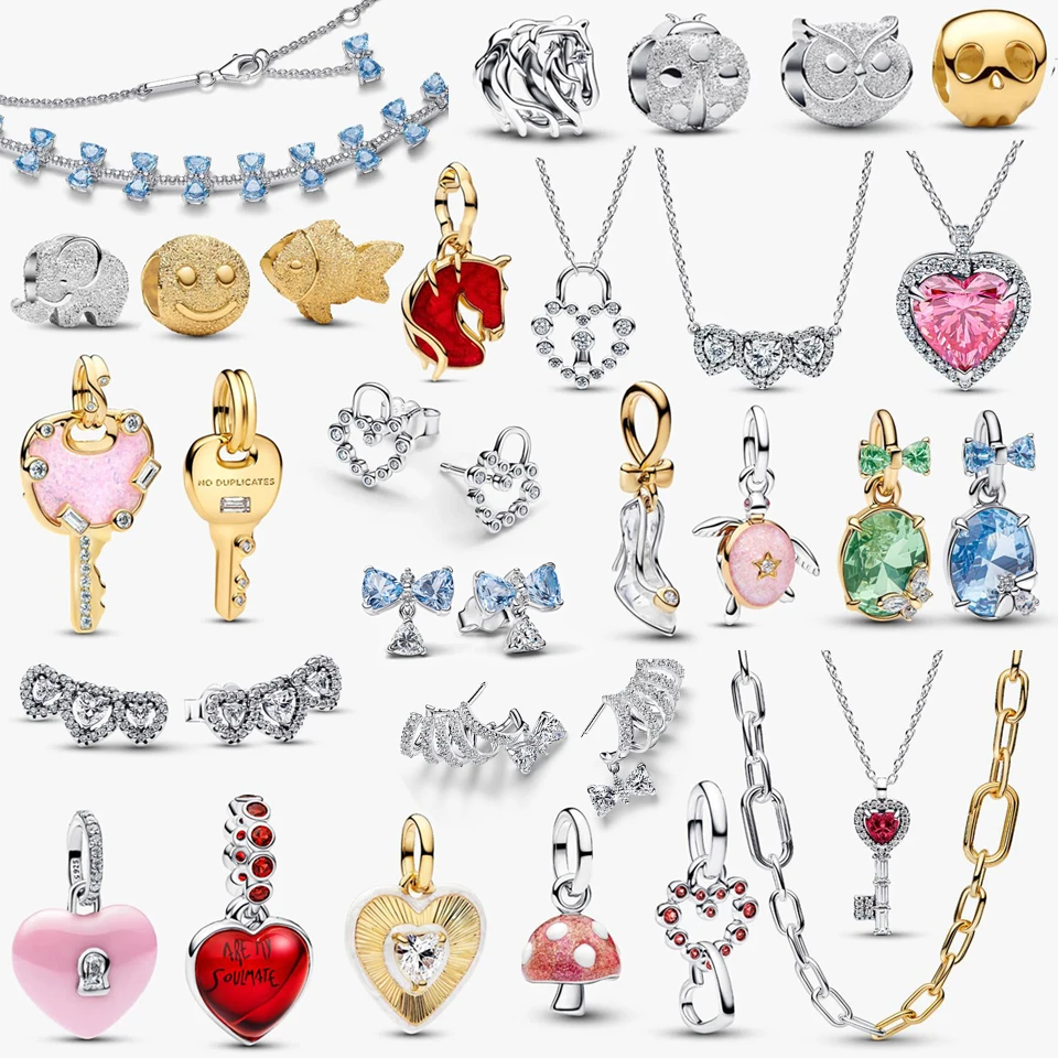 

2026 New 925 Silver Lucky Heart Honeycomb Crystal Shoes Two tone Tea Bag Dance Card Bead Pendant Exquisite DIY Charm Jewelry