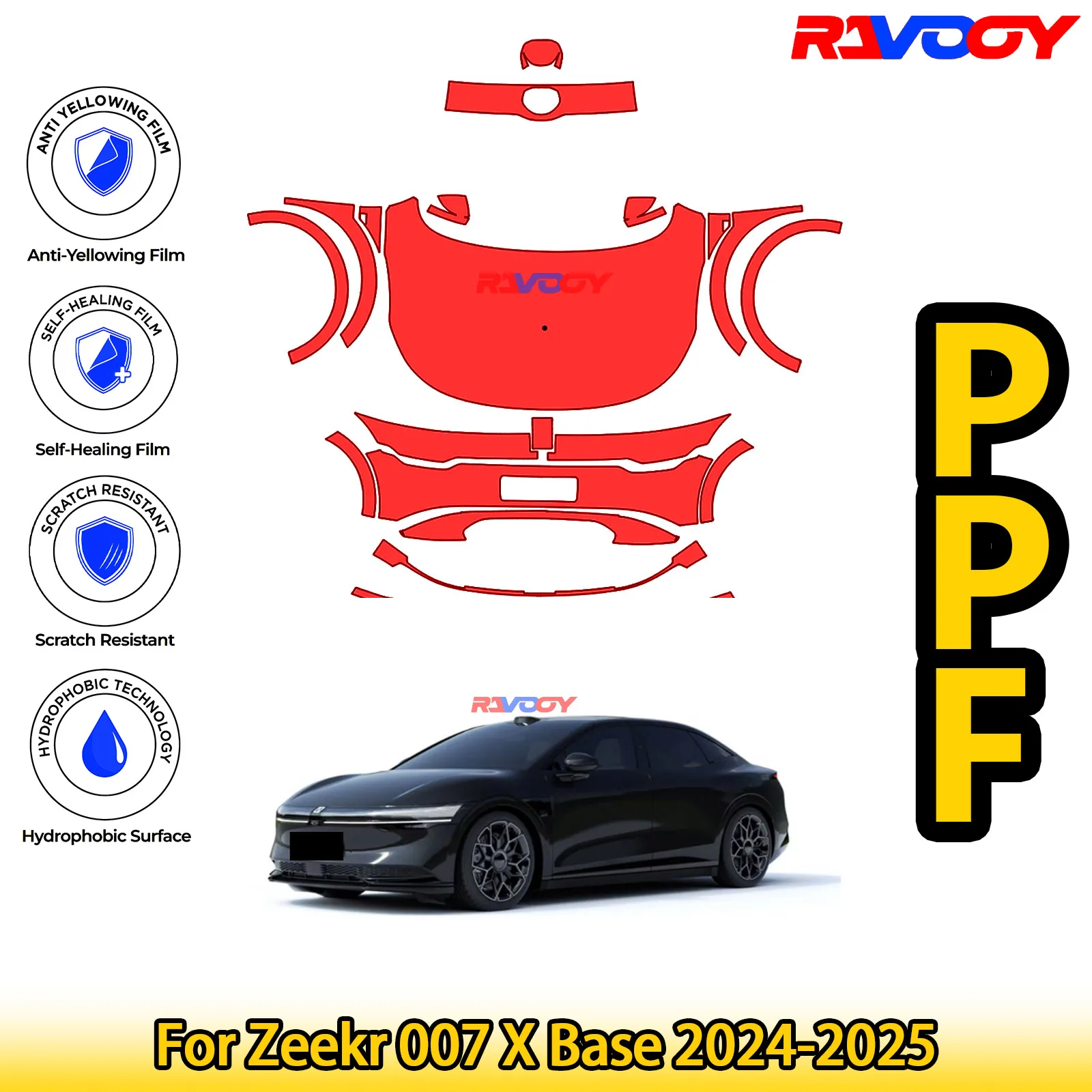 

For Zeekr 007 X Base 2024-2025 Glossy Matte Black Precut front PPF Kit Paint Protection Film