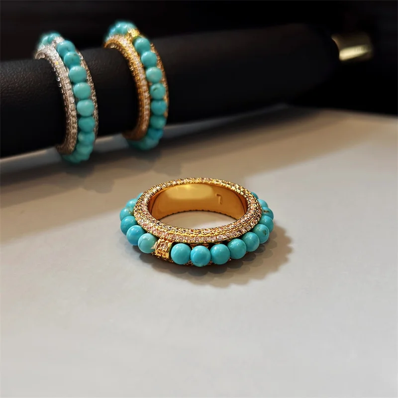 

Vintage Inlaid Natural Turquoise Ring for Women Fashion Elegant Exquisite All-match for Daily Use Index Finger Ring Jewelry Gift