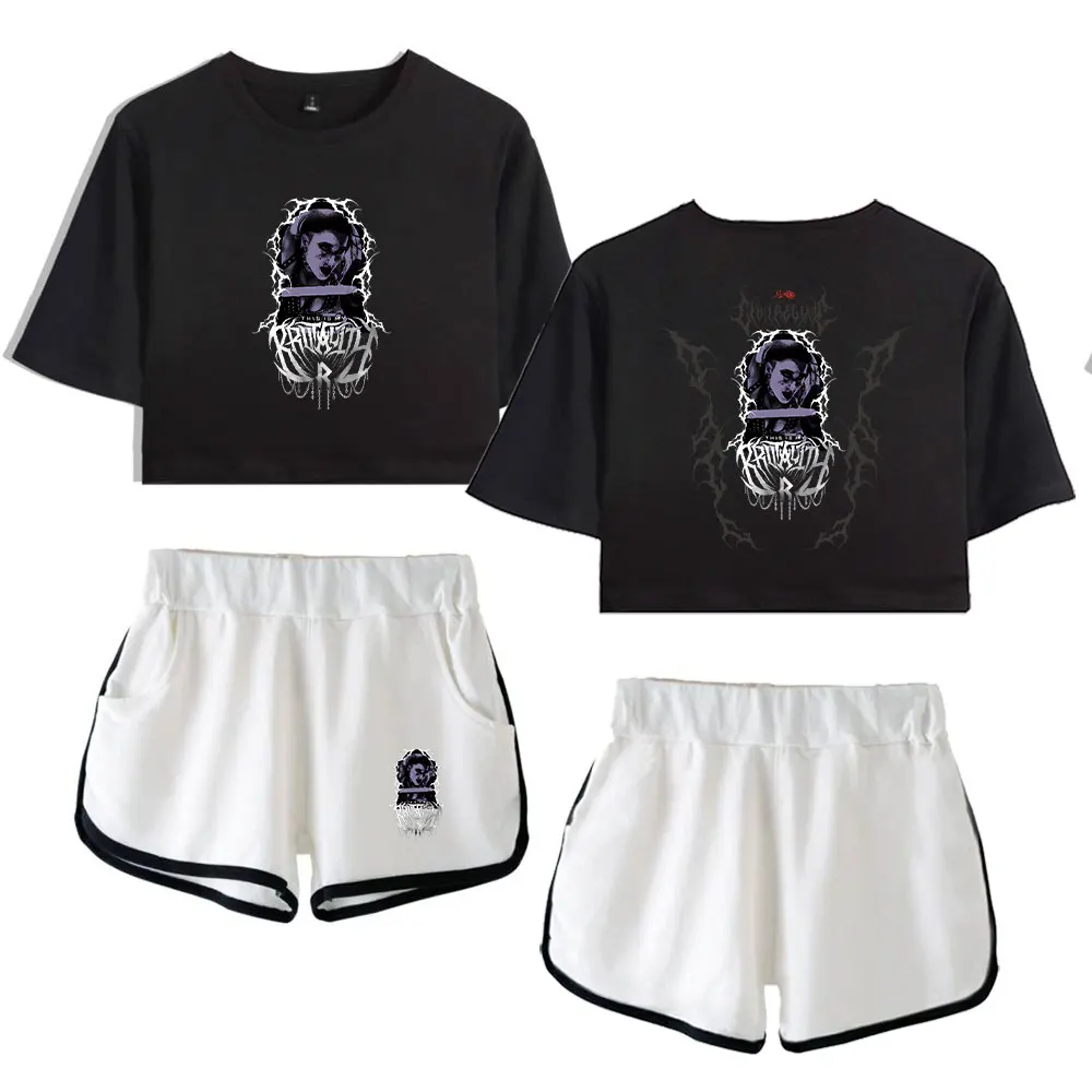 

Rhea Ripley Suit Vintage 90s logo Merch Tops Two Piece Set Shorts+Lovely TShirt Trendy Suit Harajuku