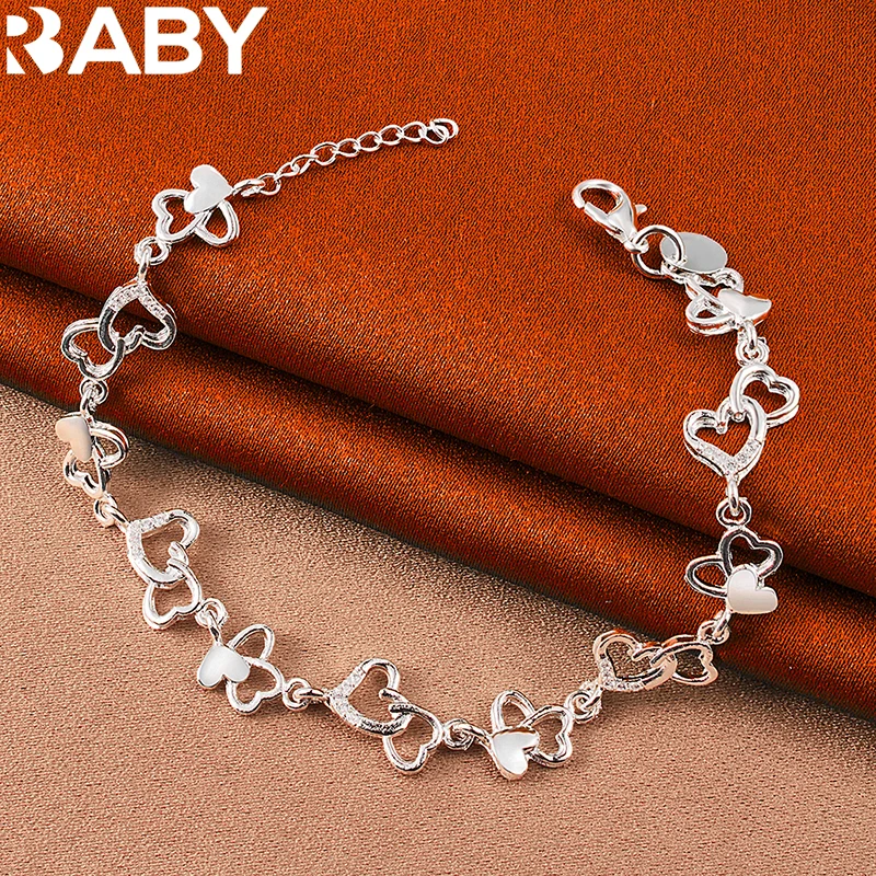 

URBABY 925 Sterling Silver Heart Bracelet Chain For Woman Wedding Engagement Party Fashion Charms Jewelry Birthday Gift