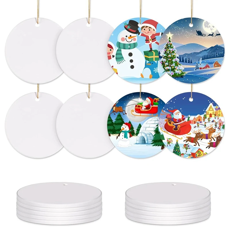 ●Sublimation Ceramic Ornaments Sublimation Ornament Blanks Bulk Ceramic Discs Ornament for Heat Press (10 PCS)