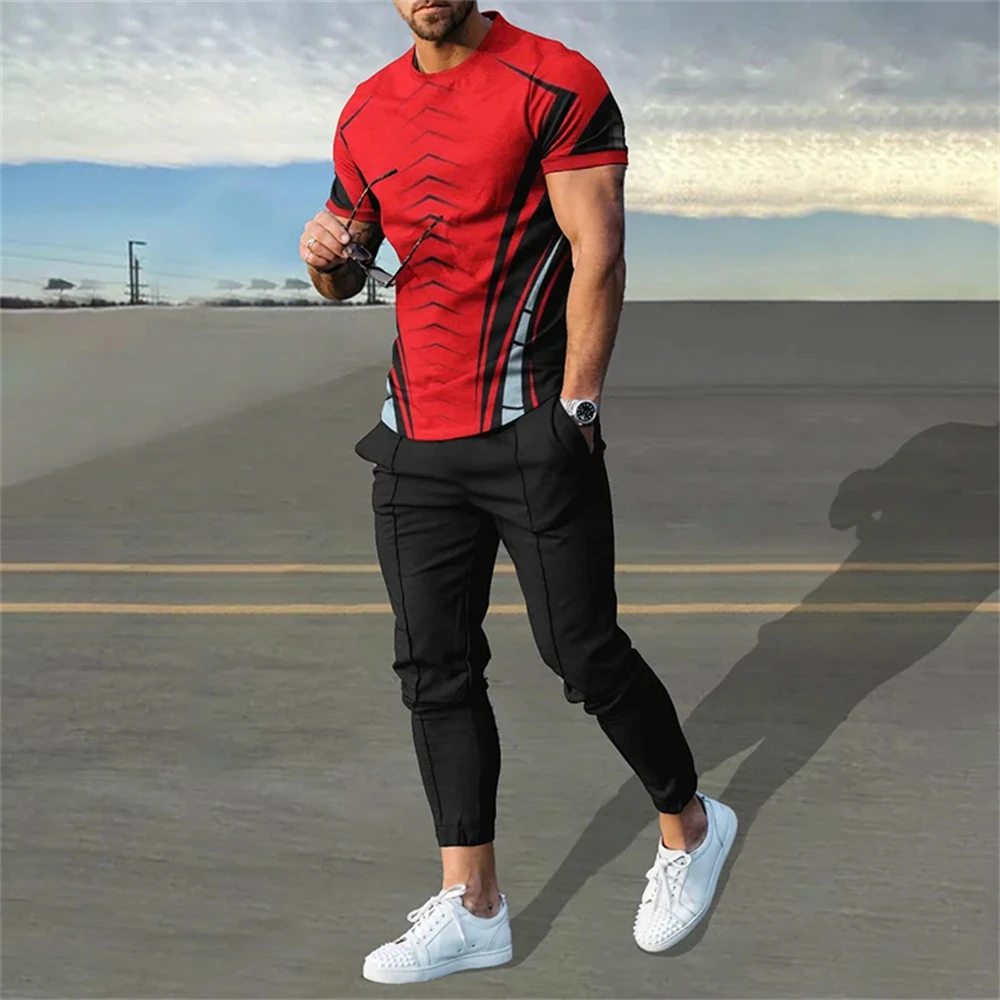 Summer Sportwear Suit Short Sleeve T Shirt Long Pants 2 Piece Sets Men Tracksuit 3D Printed Casual Trend Oversized Male Clothes