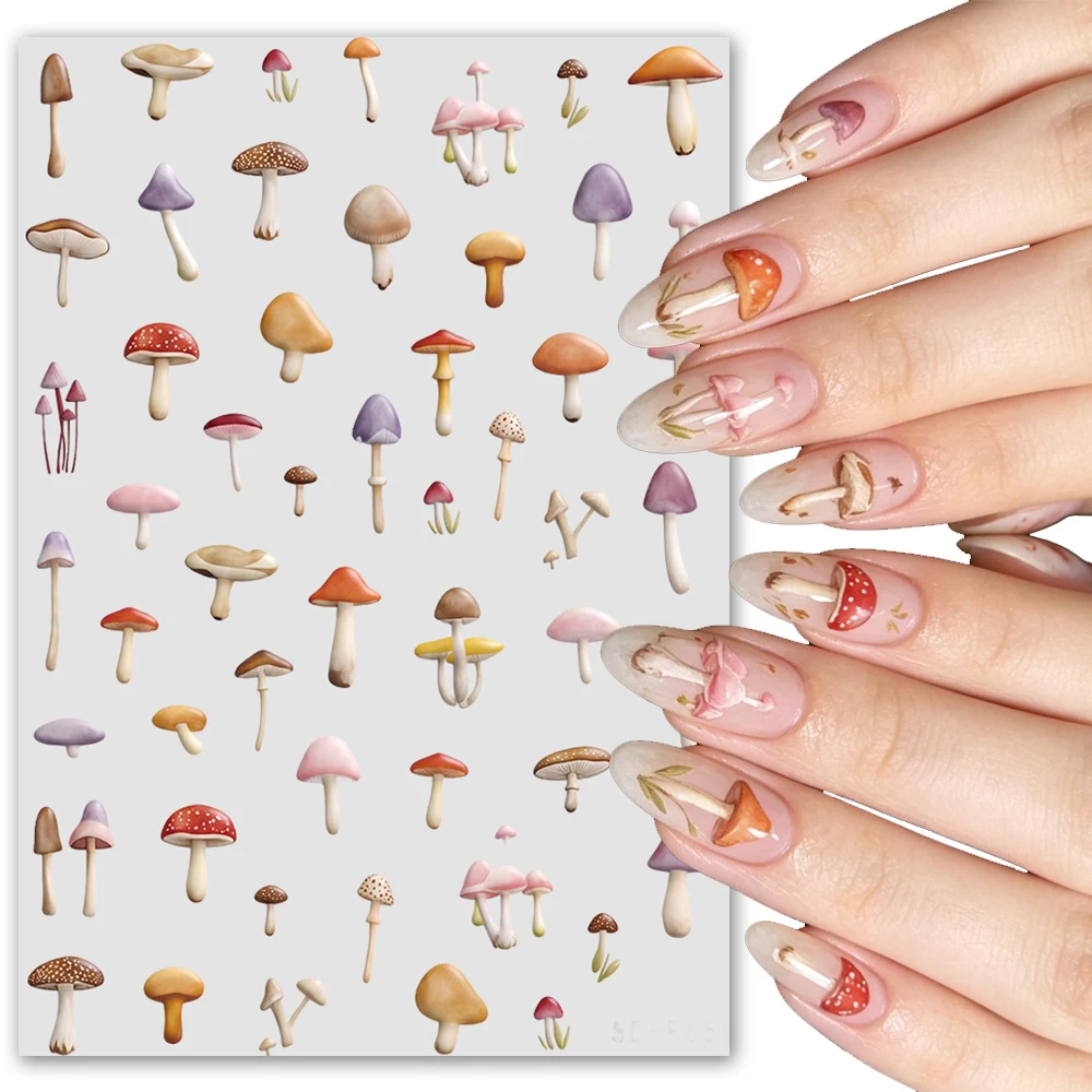 1/2 Stück Märchenhafte Rote Pilz-Nagelaufkleber Aquarell-Waldpilze Maniküre-Sticker Mini-Pilze Niedliche Maniküre-Slider – Detail 1