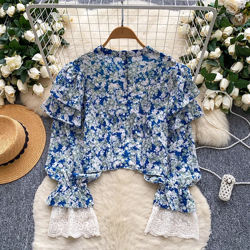 

Palace Style High-End Ruffled Lace Patchwork Long Sleeve Shirt For Women 2025 Autumn French Age-Reducing Floral Top