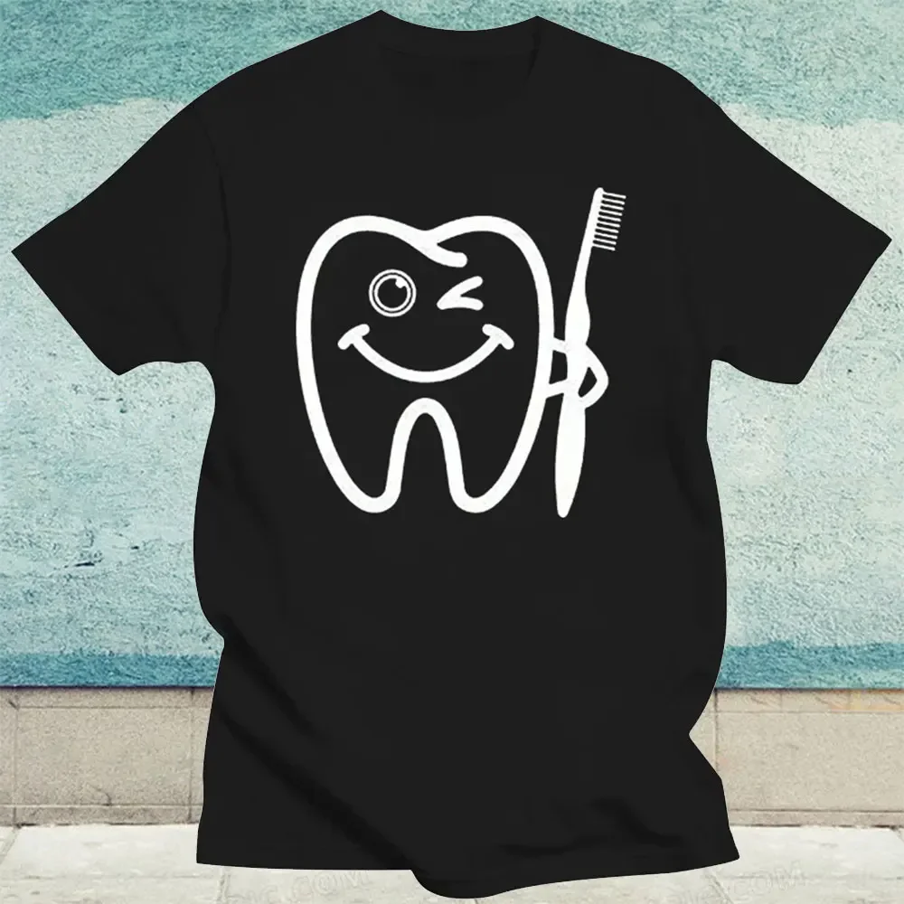 Dentist Happy Teeth Cotton T-Shirt Dentist Shirt Dentist Gift Dental Hygienist Dent Gyms Fitness Woman Man Tee Shirt