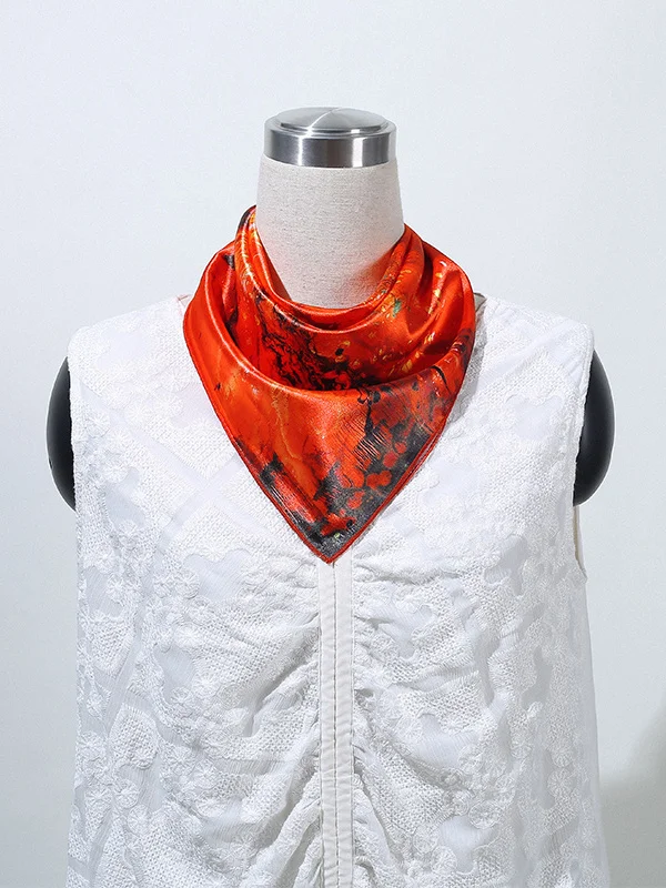 エレガントな花柄油絵プリントシルクスカーフ-楊麗平旗艦店-小さな正方形スカーフ-女性用-エスニックスタイル装飾