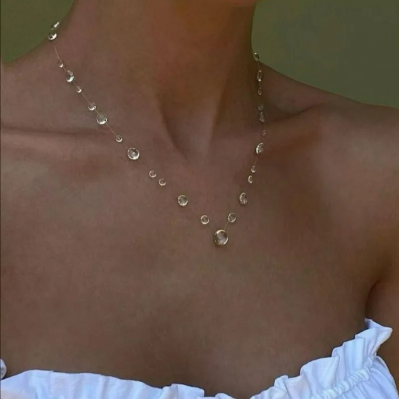 Clear Water Drop Necklace Transparent Raindrop Earrings Fashion Ice-Clear Dewdrop Jewelry for Women Elegant Choker Gifts