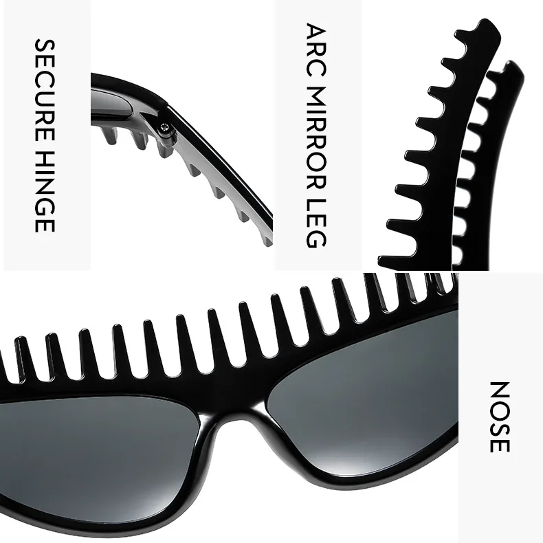 Persönlichkeits-Stirnband Schicke Y2K Sonnenbrillen für Frauen Neue Mode Kammförmige Katzenaugen-Sonnenbrillen Damen Hip-Hop-Brillen UV400-Schutz zum Autofahren – Detail 3
