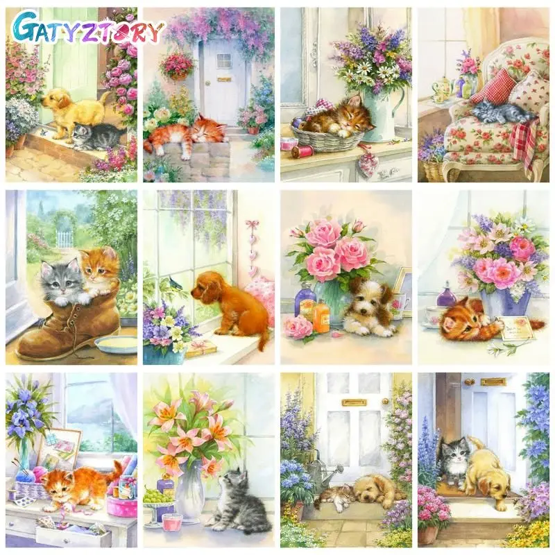

GATYZTORY Decorative 5D Diamond Painting With Frame DIY Gifts Cross Stitch Kits Dog Cat Full Diamond Embroidery For Adults Wall