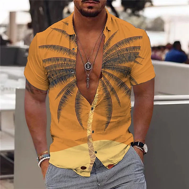 Summer New Men\'s Shirts Hawaii Beach Vacation Shirts for Men Loose Breathable Short Sleeve Tops Oversized Men\'s Clothing Camisa