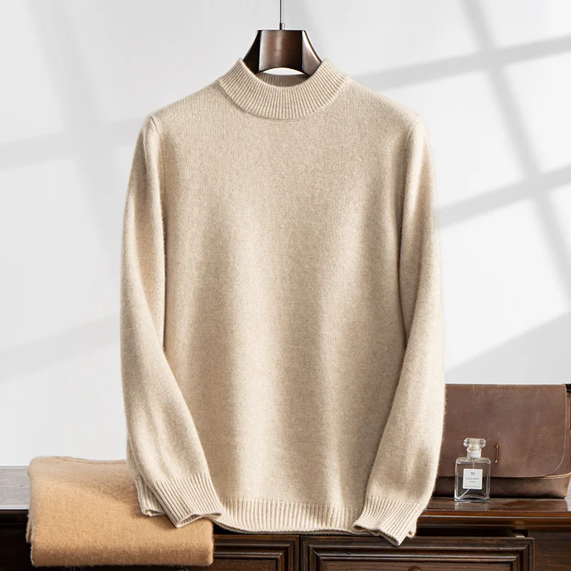 Autumn and winter new 100% cashmere men's o collar sweater fashion jumper slim warm knit solid color long sleeve top