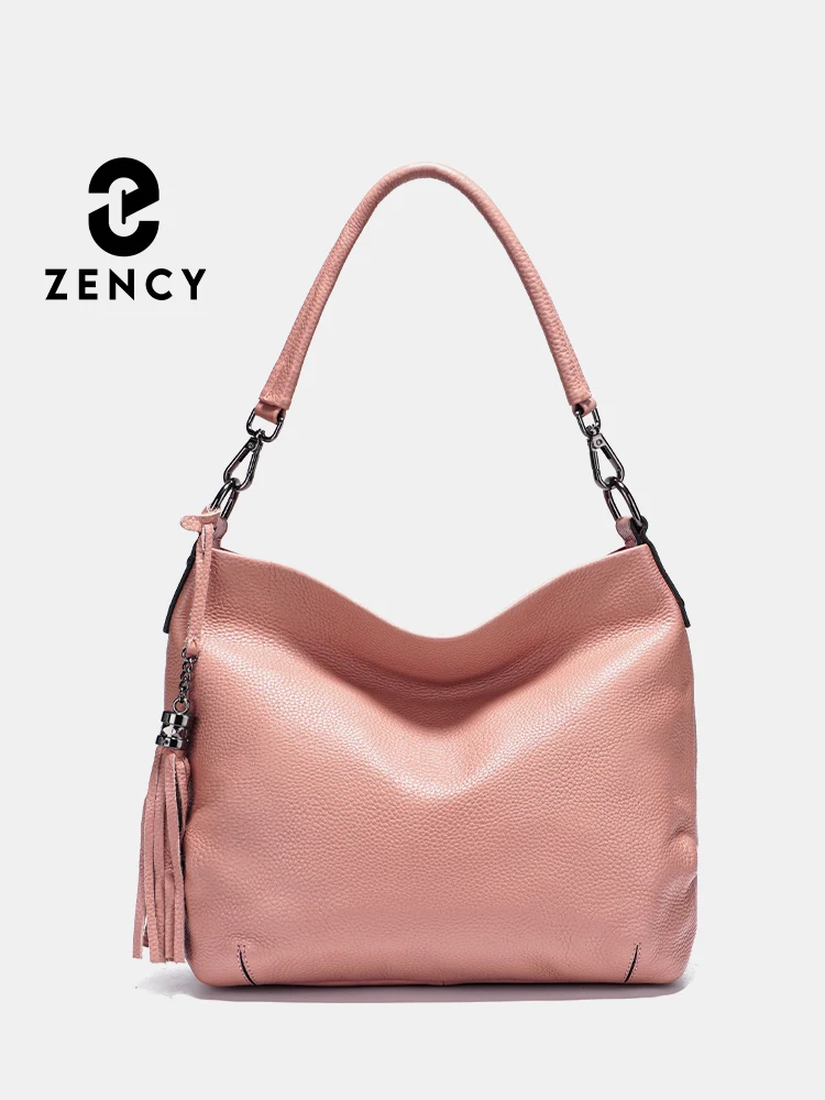 

Zency Elegant Leather Bag For Women 100% Cowhide Leather Shoulder Bag Handbag Crossbody Bag Large Capacity Tassel Hobo Bags