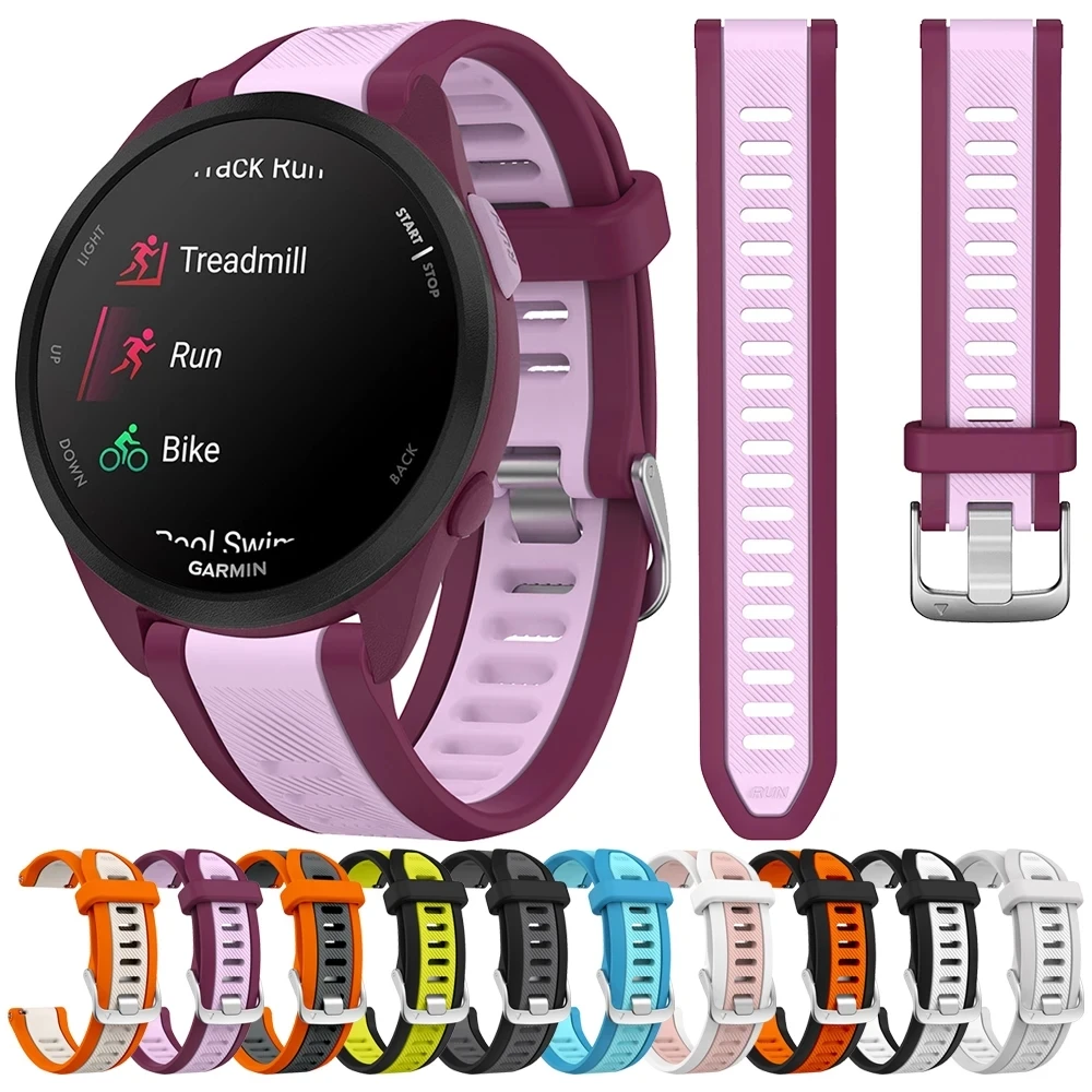 Quick Release 20mm Watch Band For Garmin Forerunner 165 Music 245 55/Vivoactive 5/Venu 2 Plus Sq Two-Tone Sports Silicone Strap